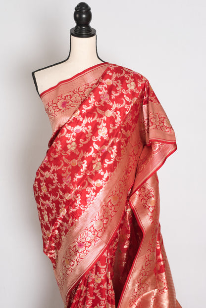 Shreya : Red and Gold Minakari Katan Silk Jangla Bridal Banarasi Saree image 5