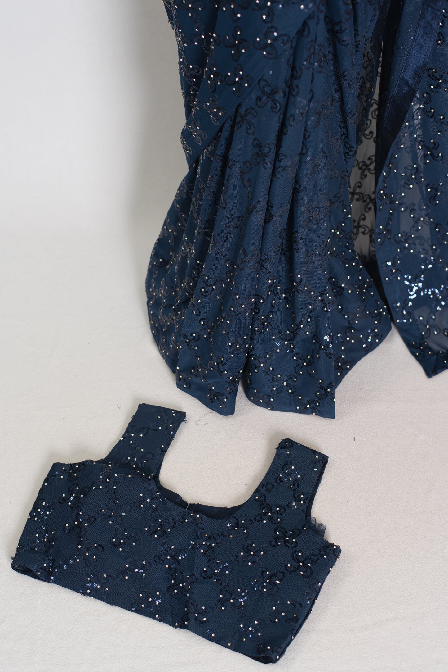 Maya | Midnight Blue Soft Net Sequin Saree | Bollywood Partywear image 3