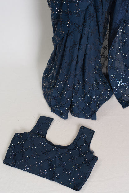 Maya | Midnight Blue Soft Net Sequin Saree | Bollywood Partywear image 3