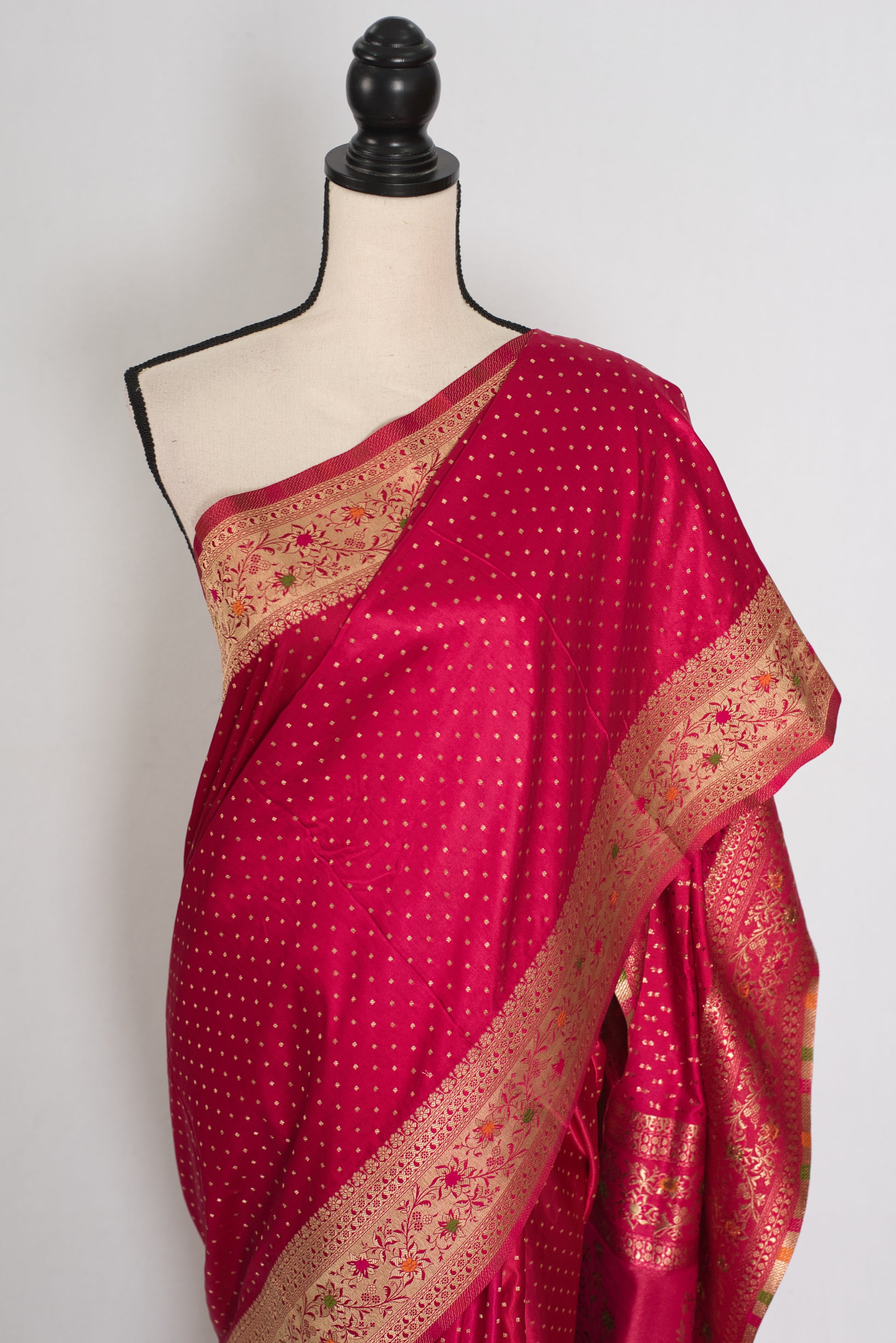 Rosy | Rose Pink Semi Mashru Banarasi Saree | Pre-Stitched Size 40 Blouse image 6