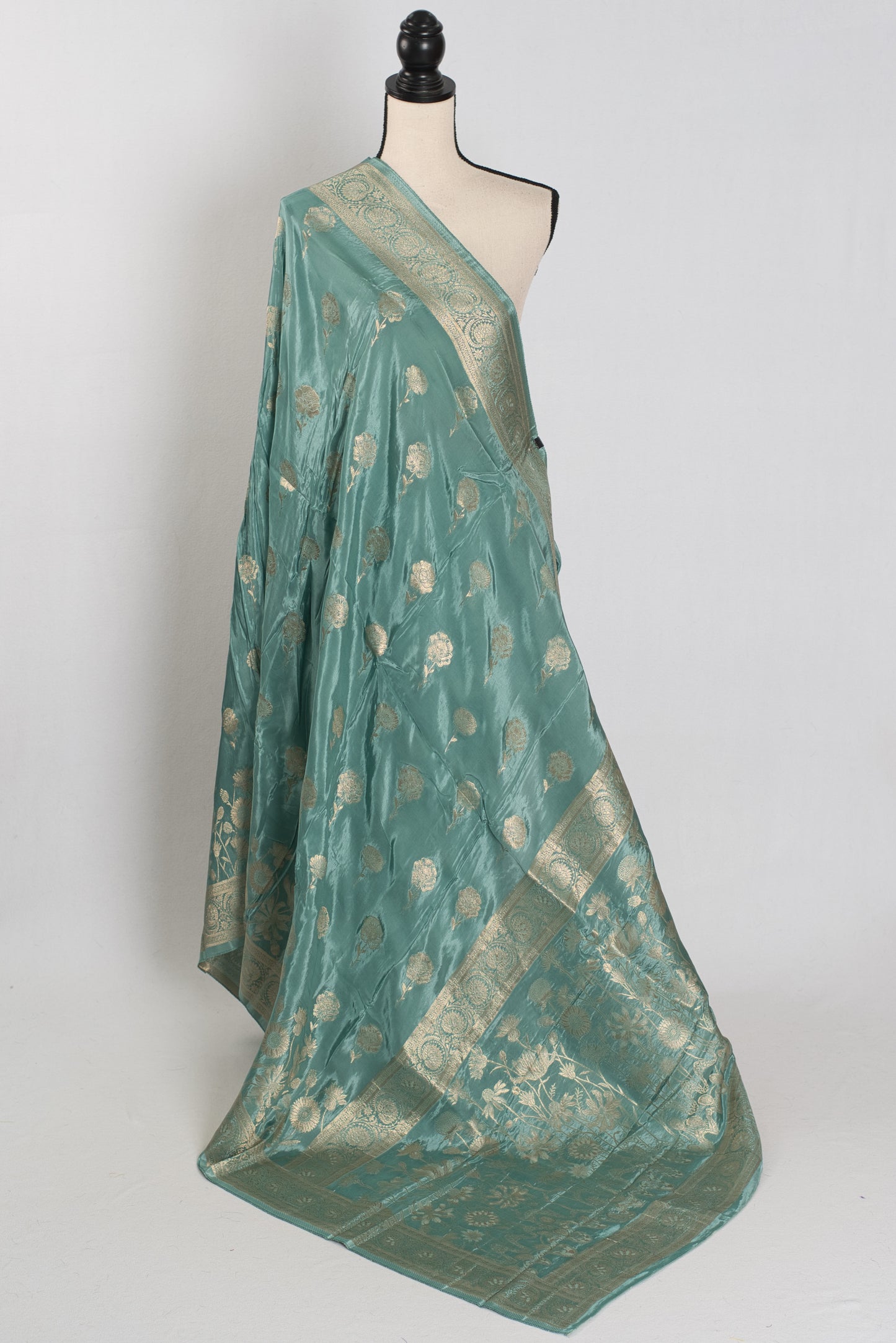 Harini: Grey-Green Semi Crepe Silk Banarasi Saree | Elegant Festive Drape image 1