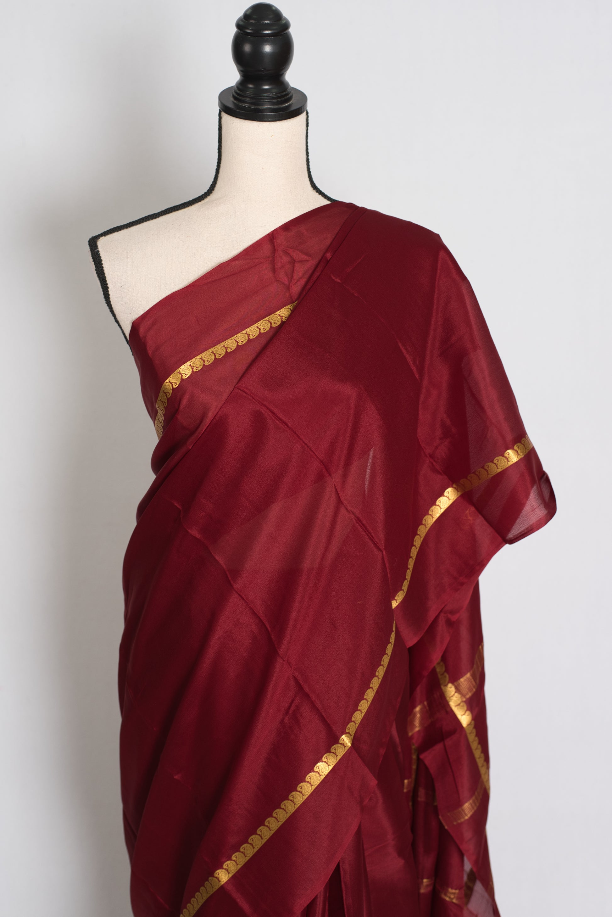 Mekhla Maroon and Gold Pure Mysore Crepe Silk Saree – Silk Mark Certified image 6