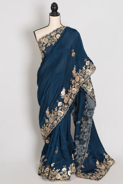 Shila: Blue Organza Silk Saree with Gota Patti & 38 Stitched Blouse image 0