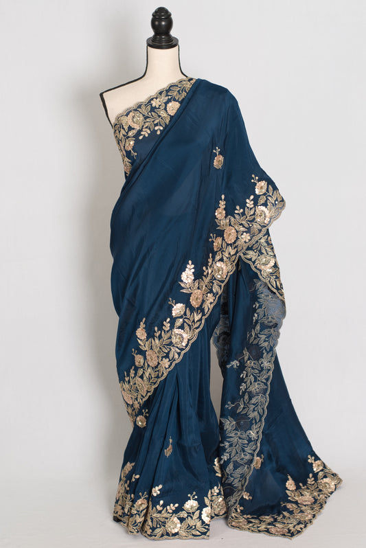 Shila: Blue Organza Silk Saree with Gota Patti & 38 Stitched Blouse image 0