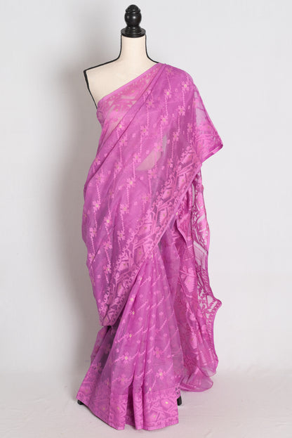 Sree : Lilac Soft Blended Cotton Jamdani Saree from Bengal image 0