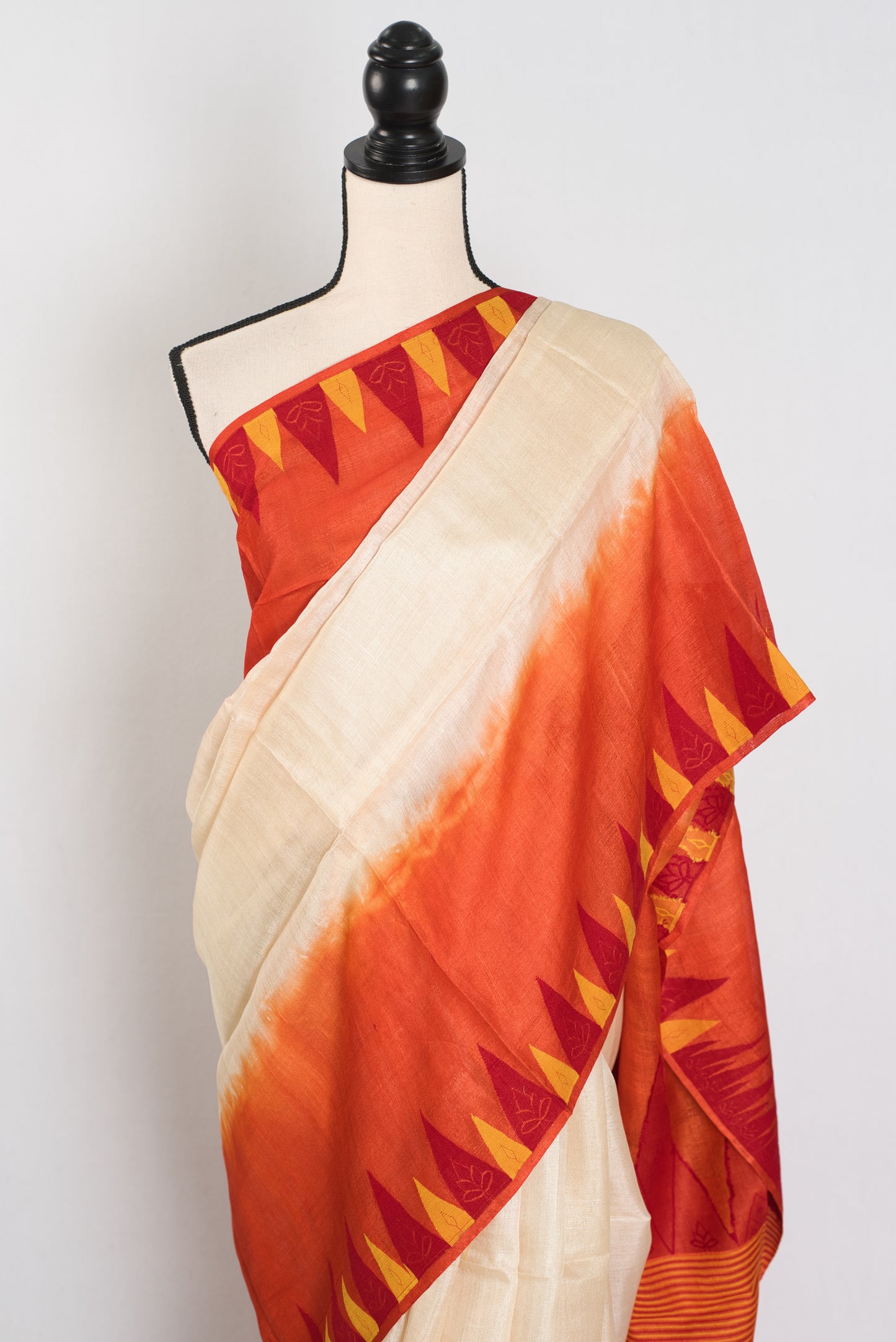 Kalpana: Cream & Orange Bengal Tussar Silk Saree | Silk Mark Certified image 6