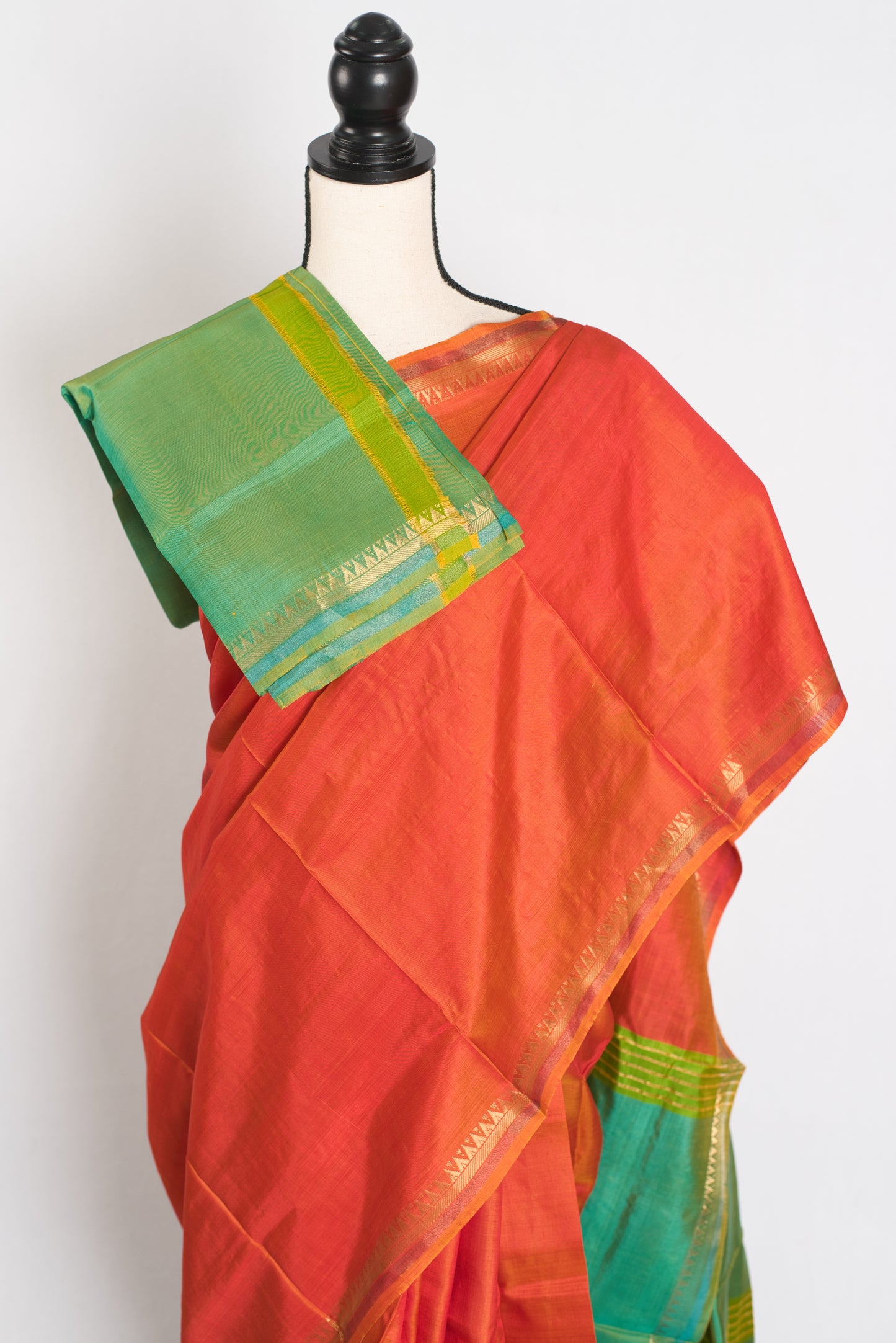 Sameera : Lightweight Small Border Bishnupur Katan Silk Saree in Orange image 2