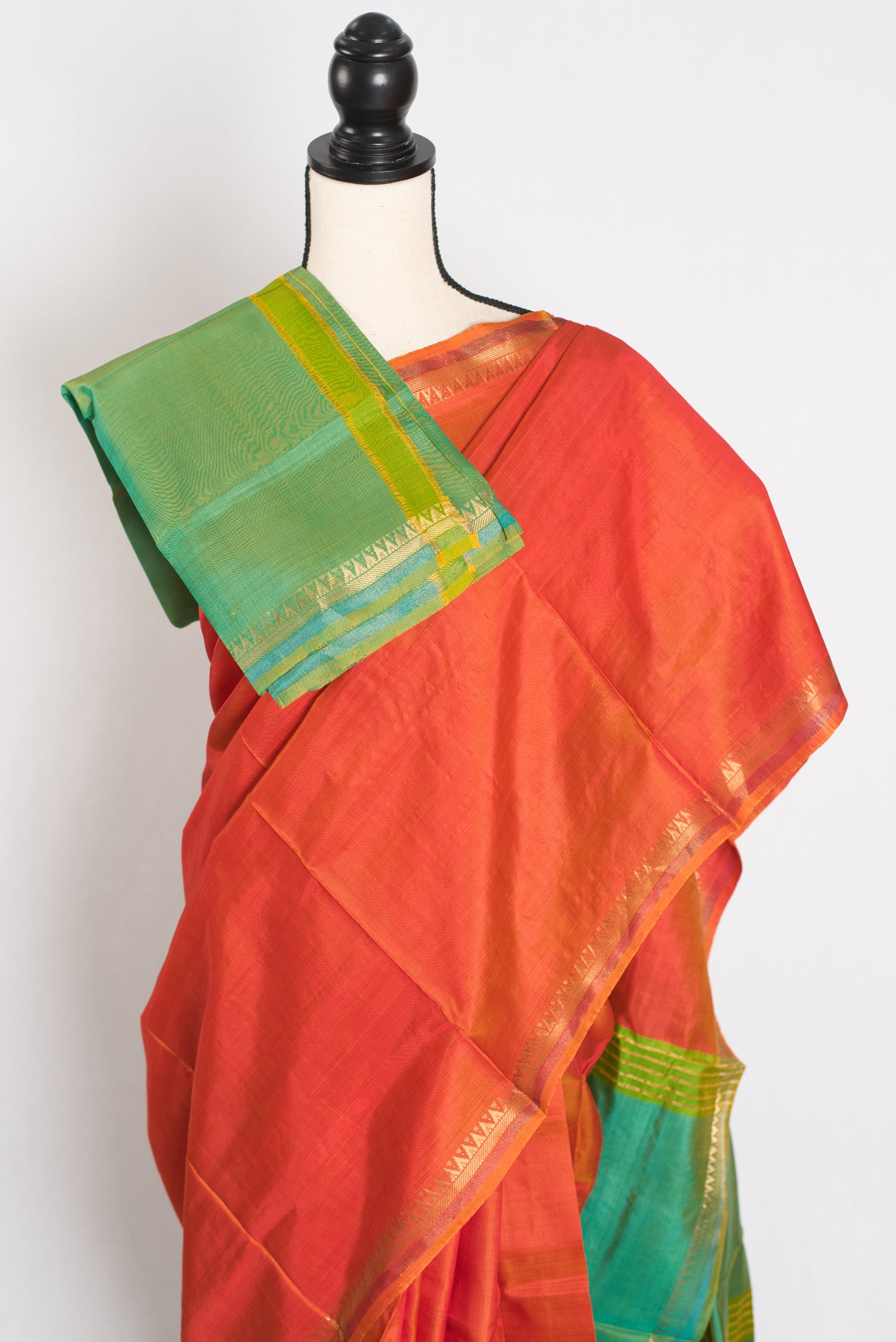 Sameera : Lightweight Small Border Bishnupur Katan Silk Saree in Orange image 2