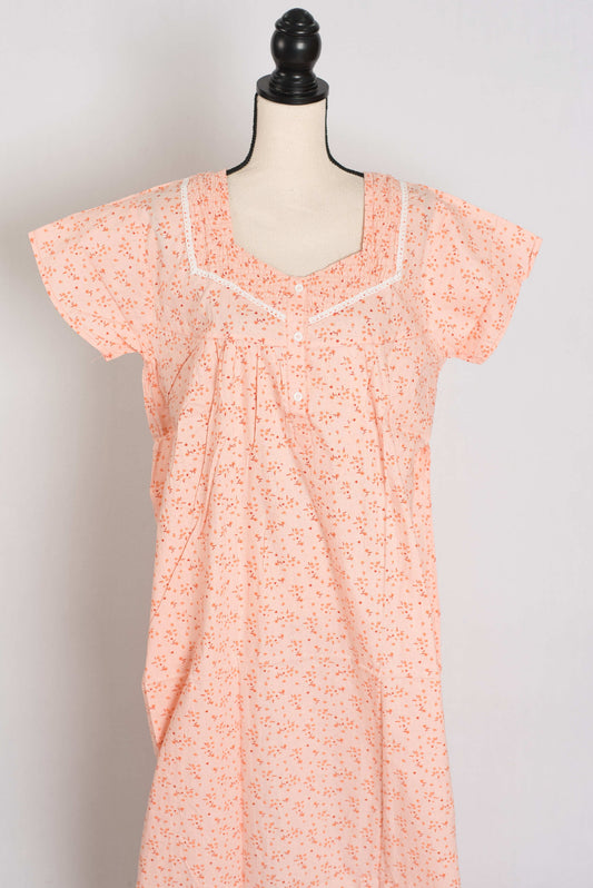 Floral Printed Peach Women Indian Cotton Nighty in Regular Size image 0