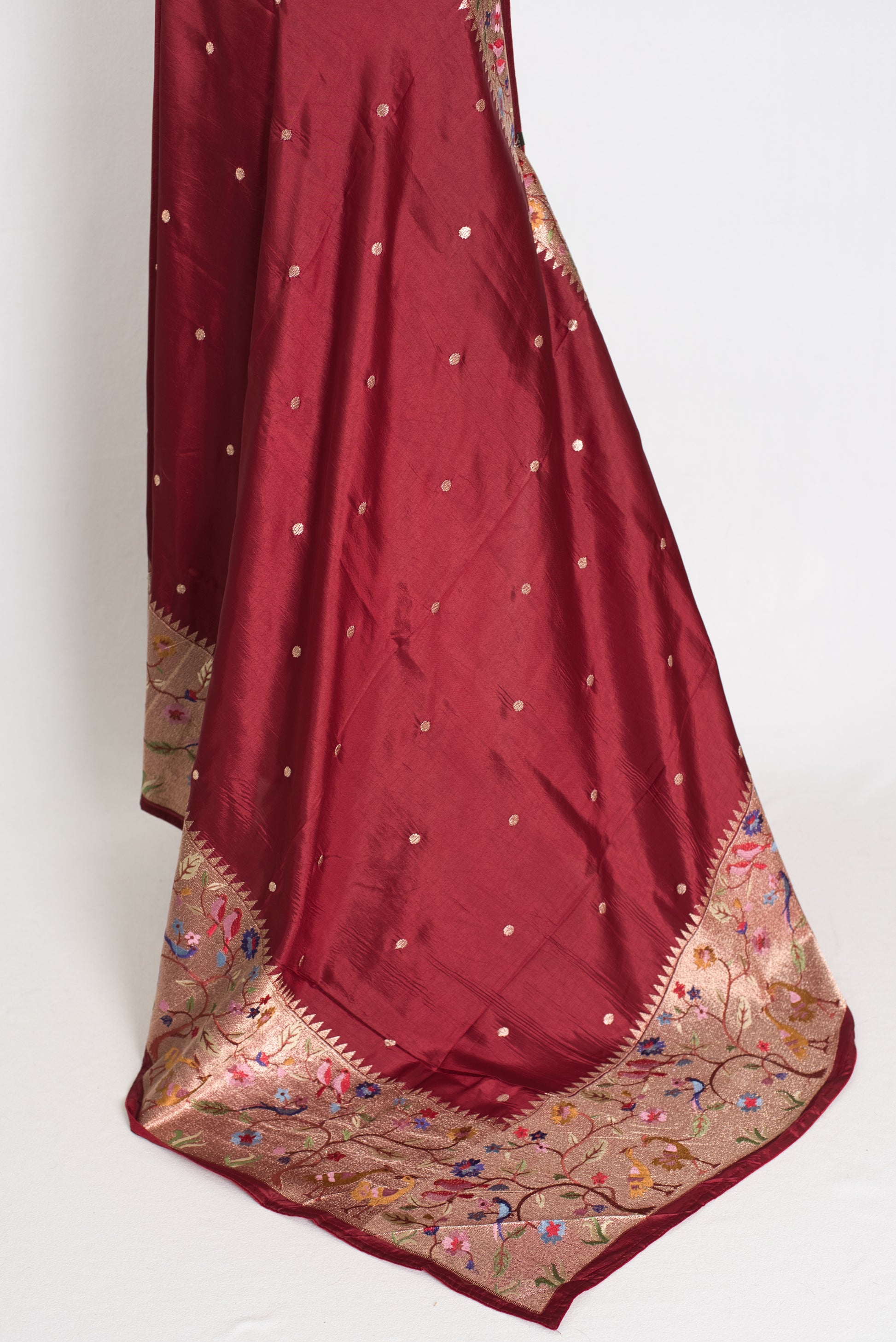 Bristi : Semi Tussar Silk Paithani Embroidered Maroon Designer Saree image 4