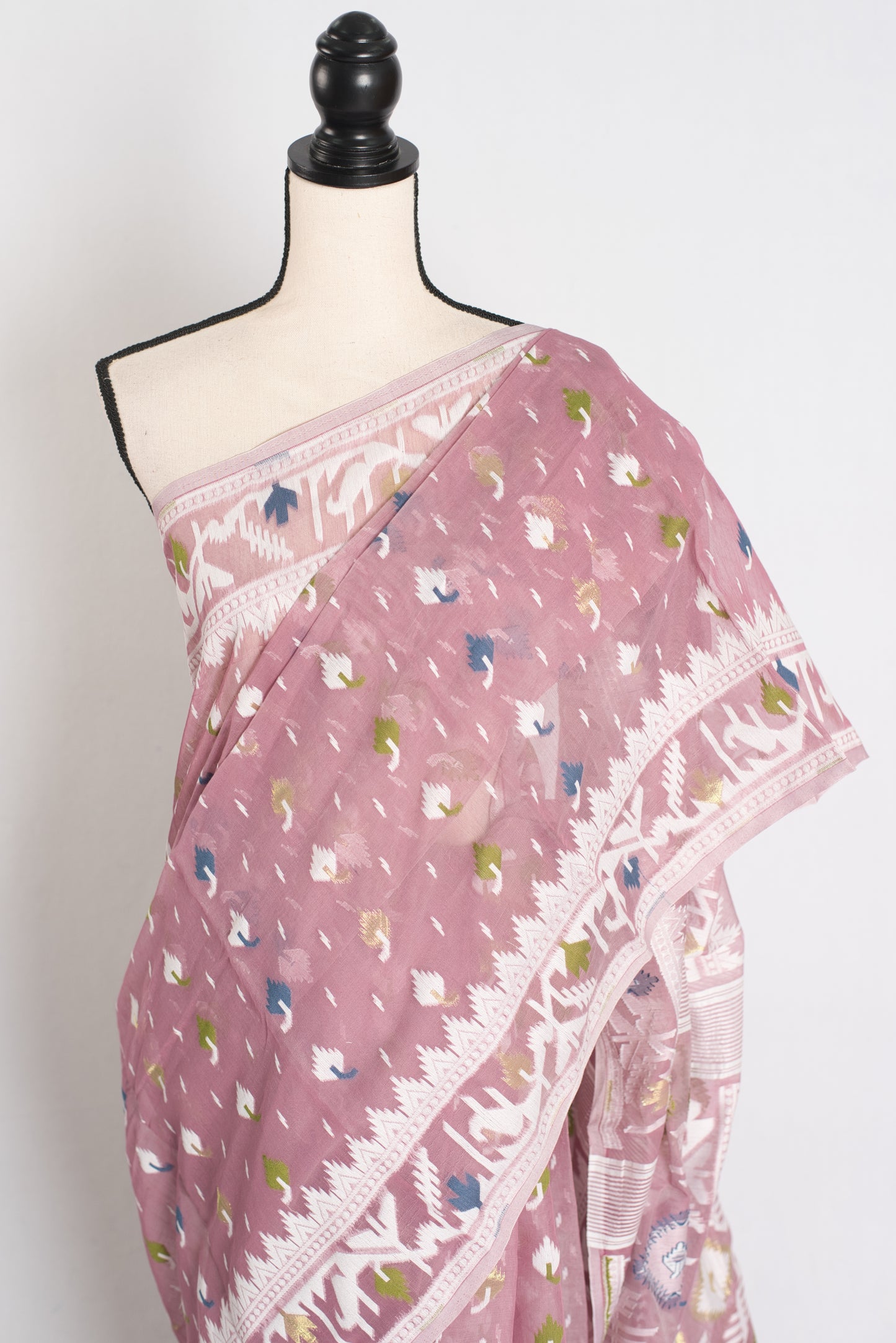 Maya : Purple and White Blended Soft Cotton Jamdani Bengali Saree image 2