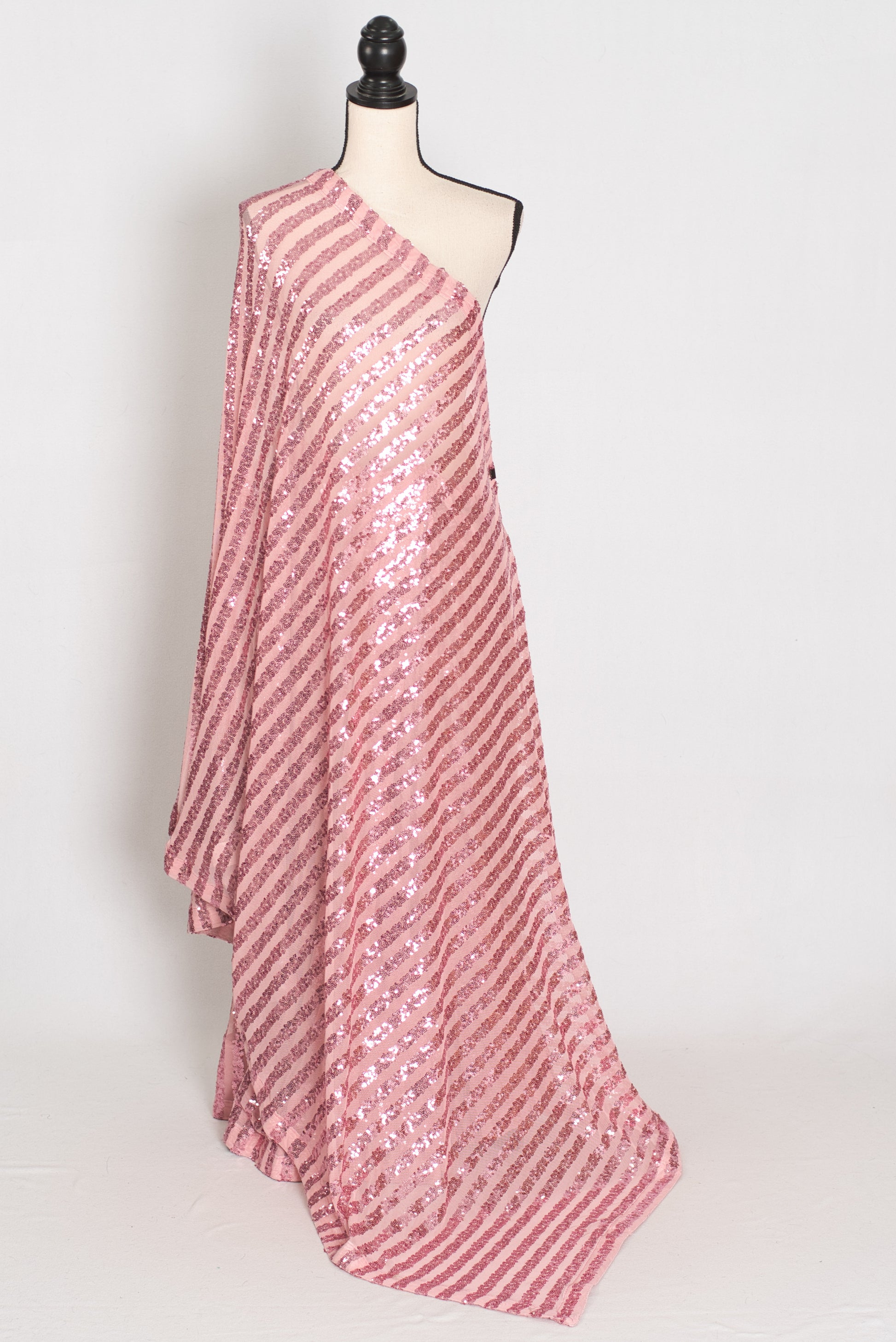 Afrin | Pink Soft Net Sequin Saree | Linear Shimmer Stripe Patterns image 1