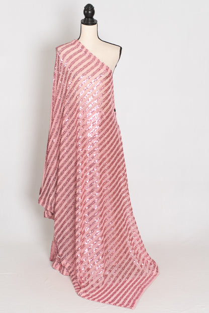Afrin | Pink Soft Net Sequin Saree | Linear Shimmer Stripe Patterns image 1