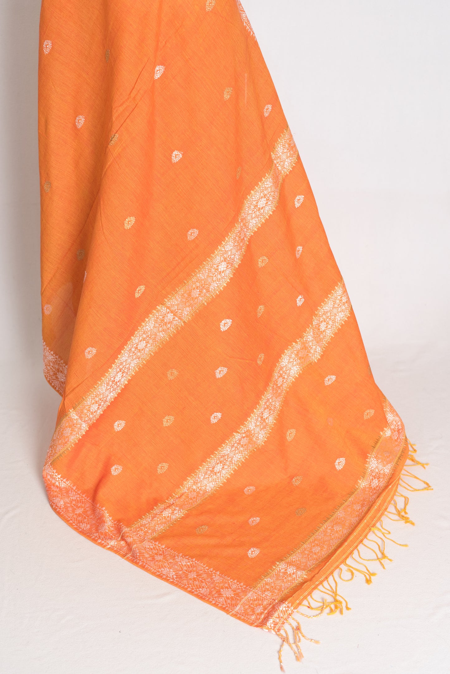Pritha : Vibrant Orange Pure Cotton Assamese Handloom Saree image 3