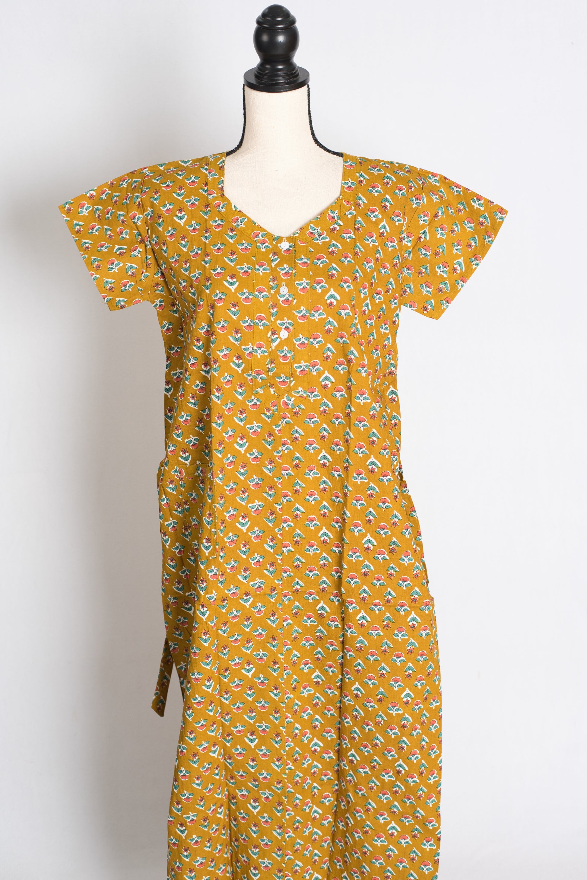 Printed Mustard Yellow Pure Cotton Nightwear in Regular Size image 0