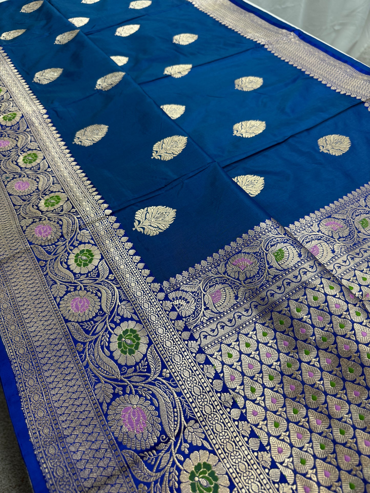 Indulekha : Silk Mark Certified Blue Banarasi Saree with Meenakari Work image 3