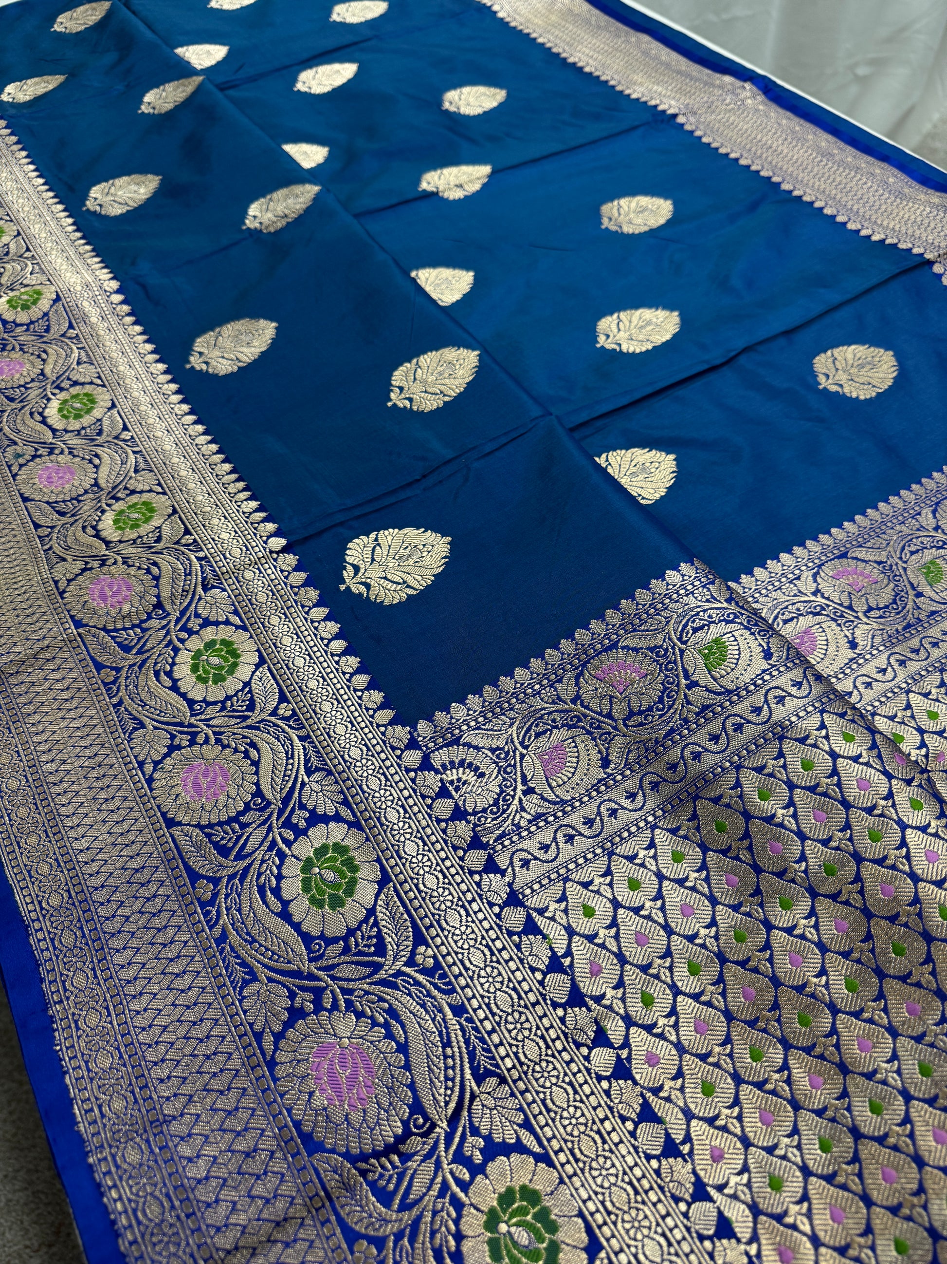 Indulekha : Silk Mark Certified Blue Banarasi Saree with Meenakari Work image 3