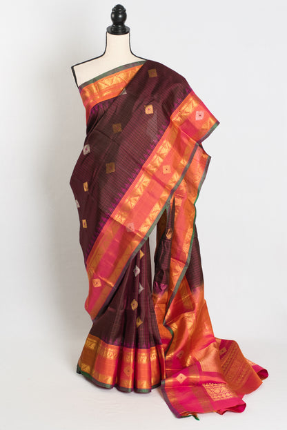 Mrinal : Exclusive Checks Kanji Gadwal Silk Saree in Coffee Brown image 0