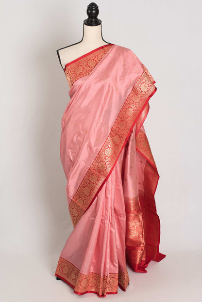 Kripa : Certified Katan Silk Banarasi Saree in Pink and Red image 0
