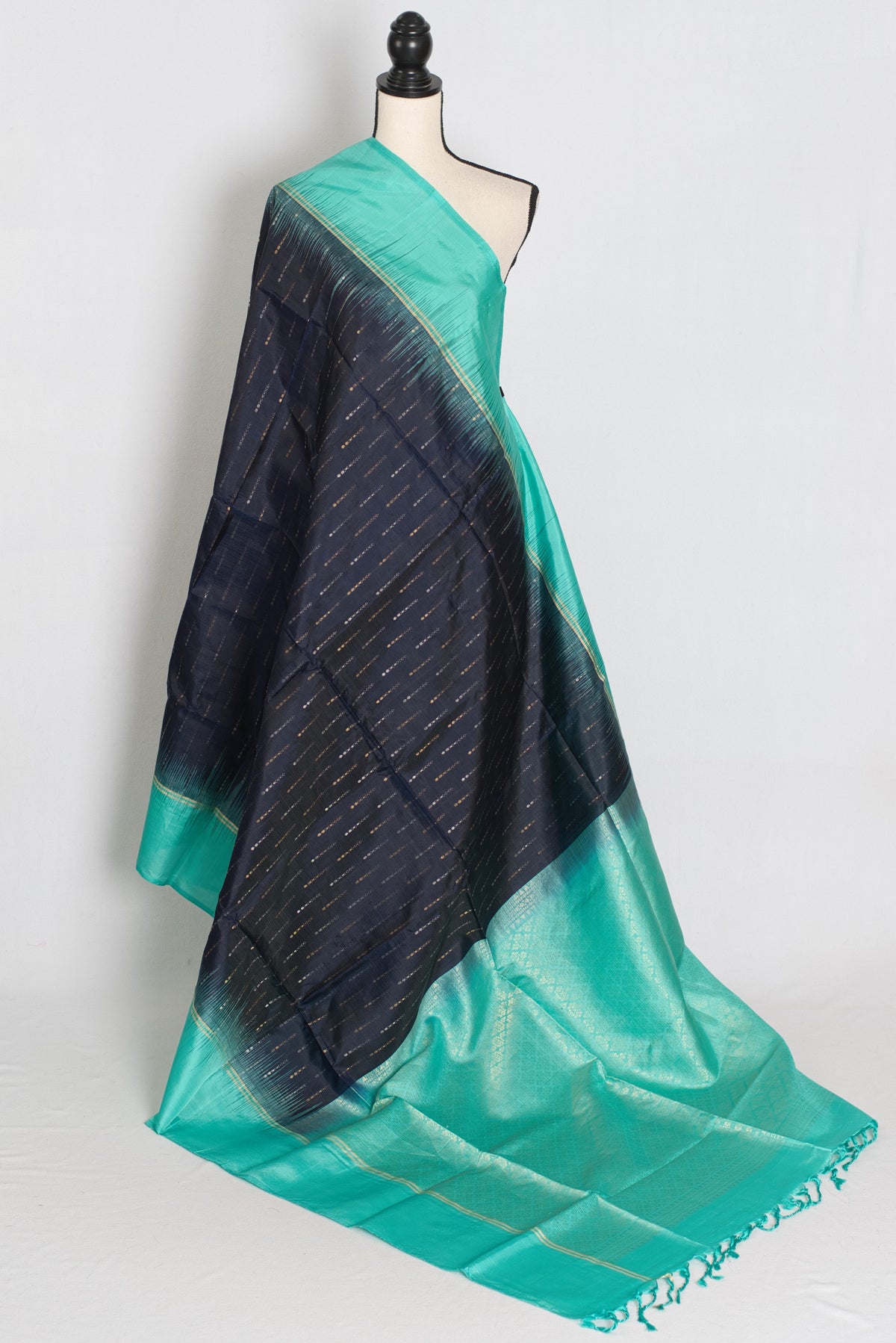 Shanti : Midnight Blue & Turquoise Pure Silk Kanjivaram Saree image 1