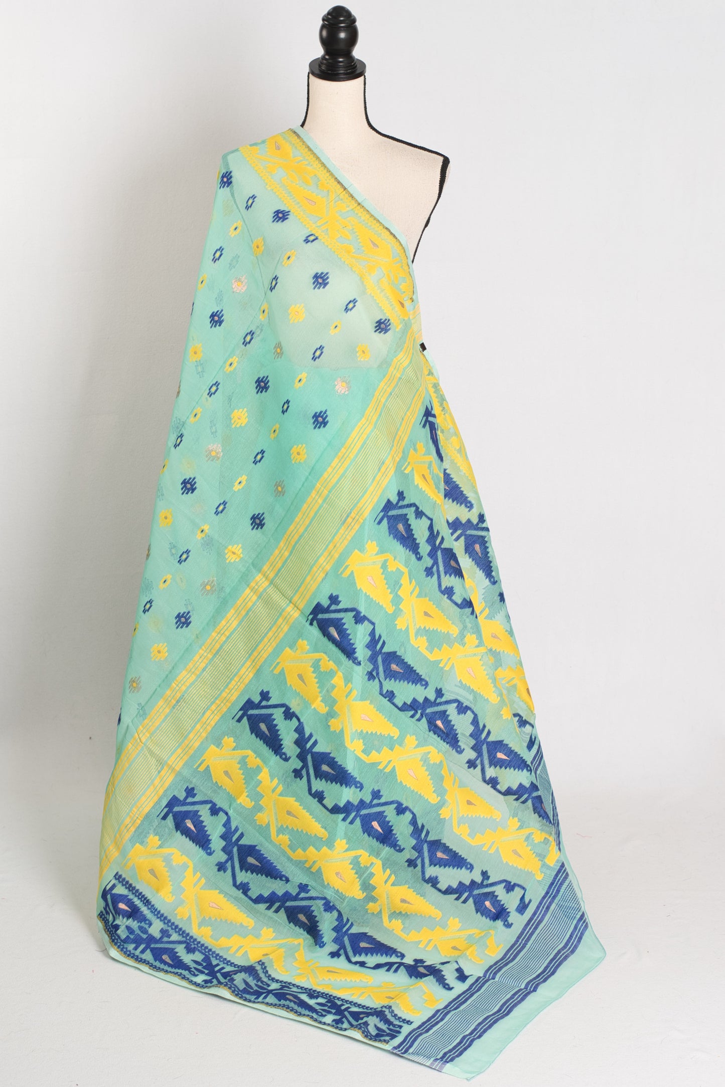 Subhra : Sea Green Blended Soft Cotton Jamdani Bengali Saree in Sea Green image 1