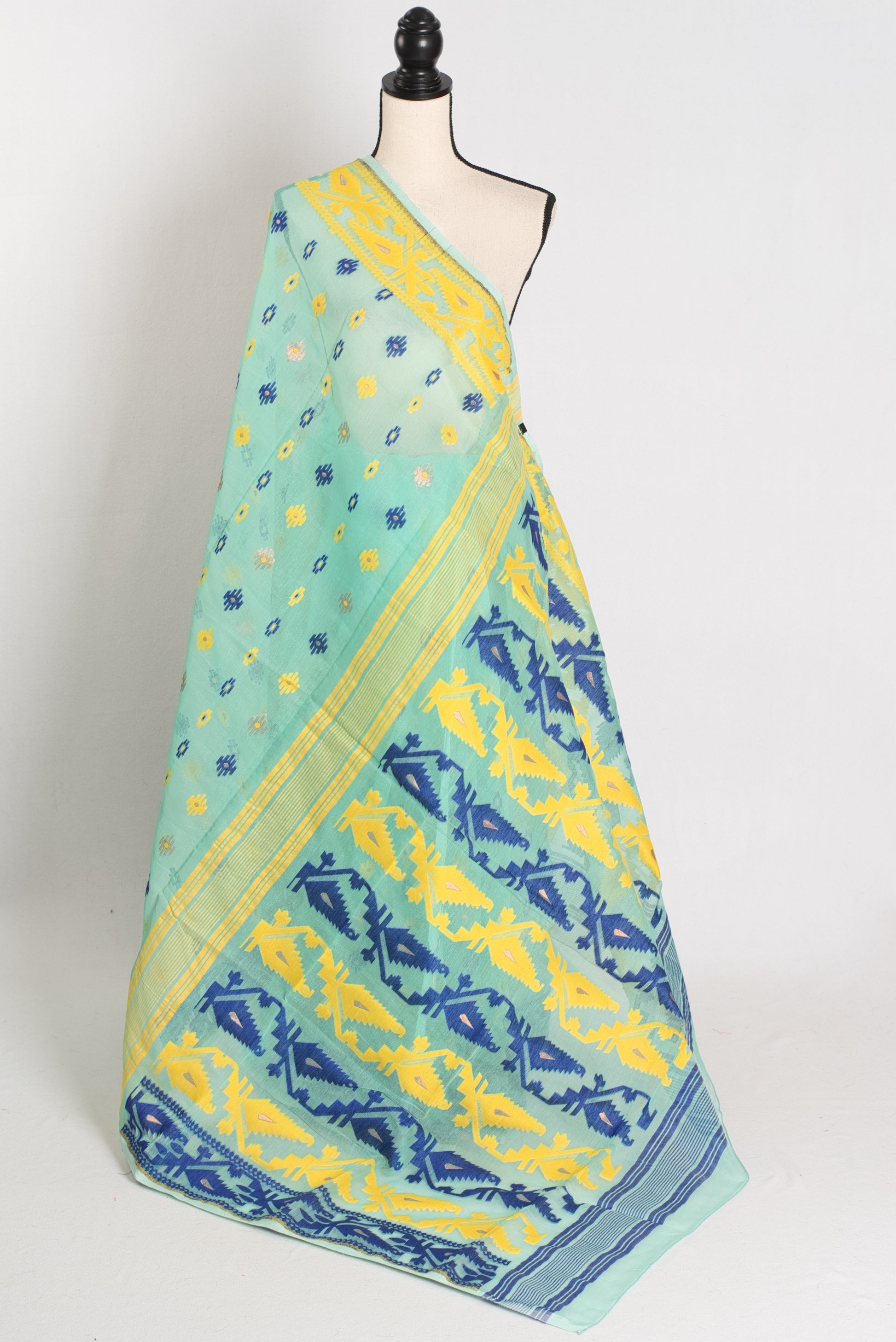 Subhra : Sea Green Blended Soft Cotton Jamdani Bengali Saree in Sea Green image 1