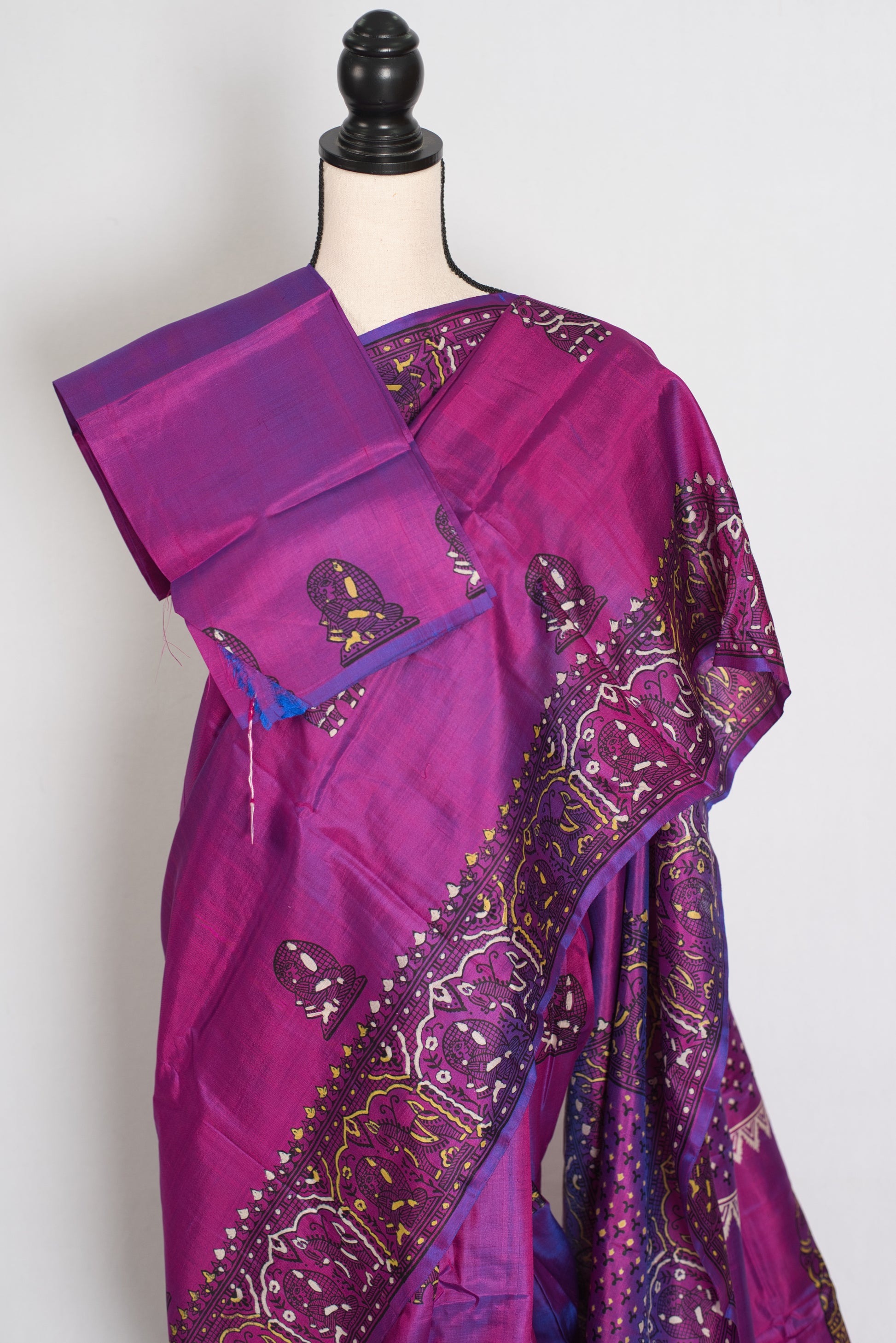 Indrani | Purple Hand Block Printed Bishnupur Katan Silk Saree | Pure Silk image 2