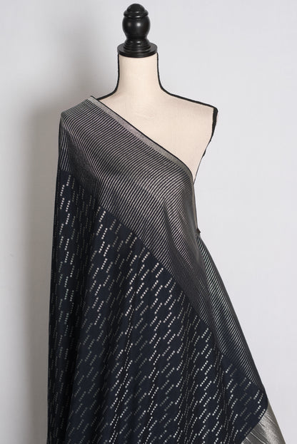 Sia: Raven Black and Silver Semi Georgette Banarasi Saree image 3