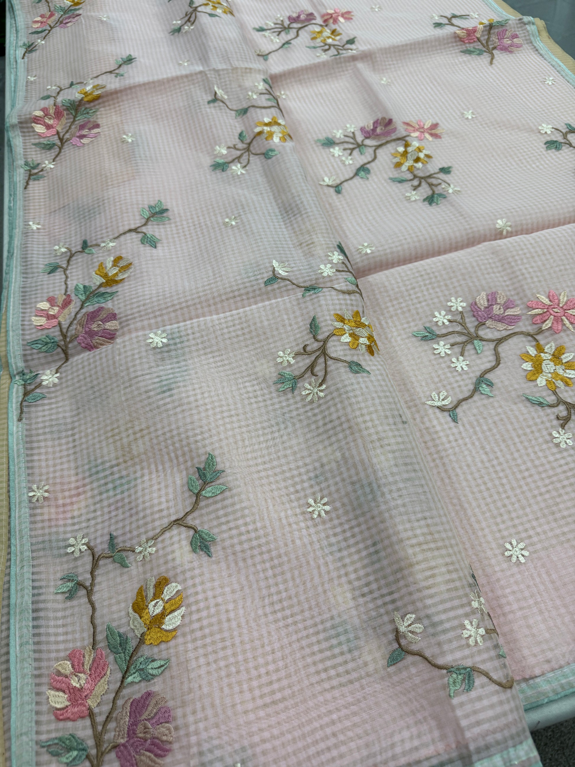 Rohini | Pink Floral Embroidery Blended Cotton Kota Saree image 6
