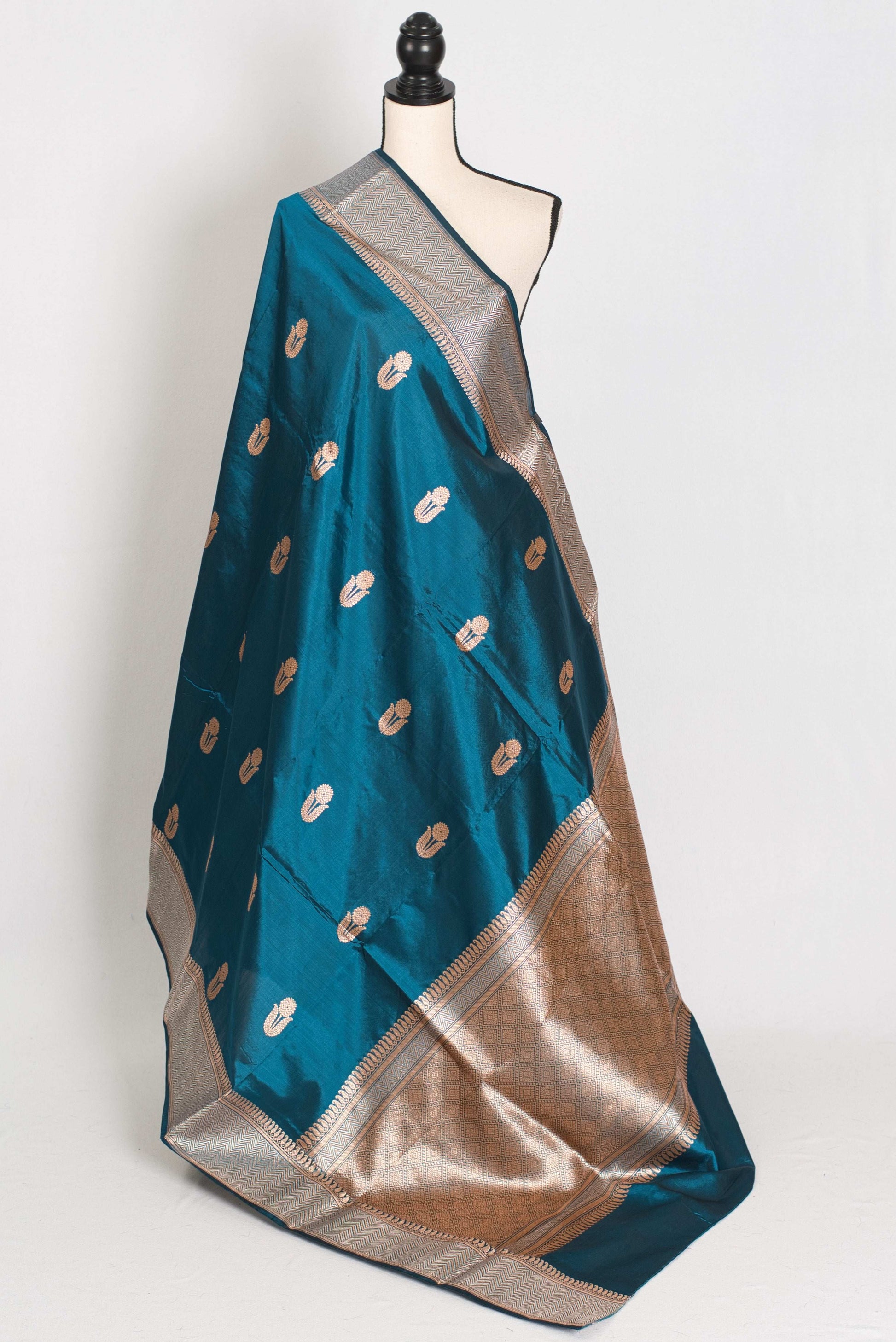 Prerna : Silk Mark Certified Blue Banarasi Silk Saree with Resham Thread image 1