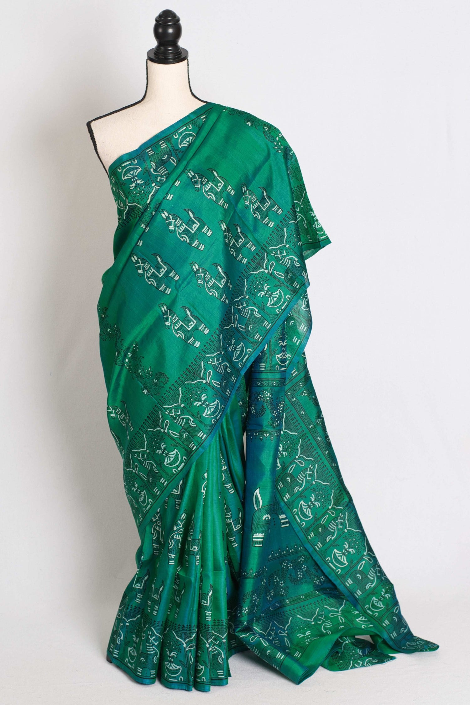 Bimala : Silk Mark Certified Green Bishnupur Katan Silk Printed Baluchari Saree image 0