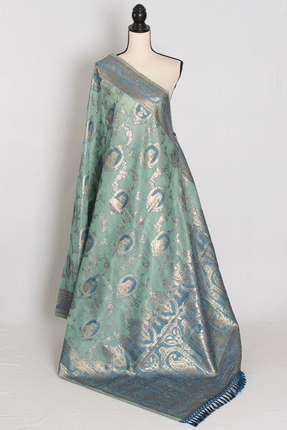 Mira | Pastel Blue Blended Cotton Saree | Traditional Baluchari Motifs image 1