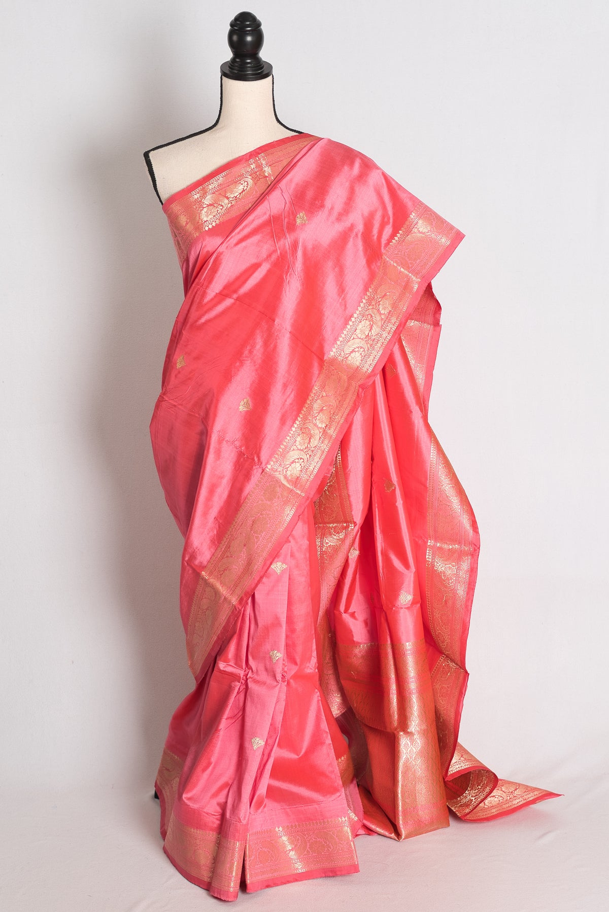 Farah: Pink and Gold Katan Silk Banarasi Saree with Blouse Piece image 0