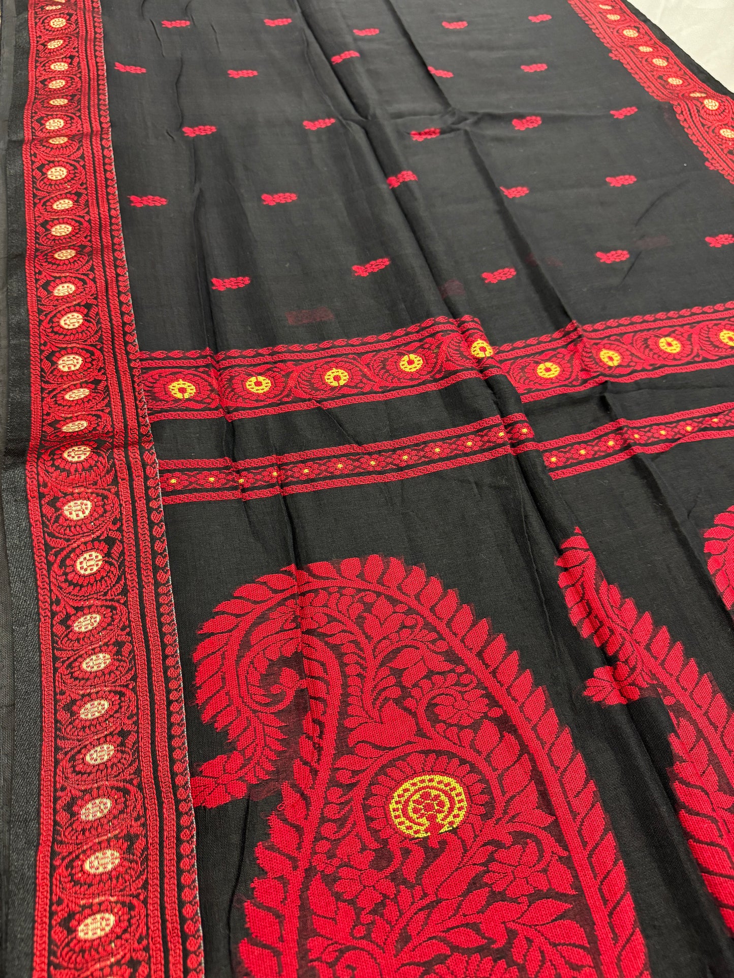 Medha : Black and Red Cotton Baluchari Saree Bengal Handloom image 4