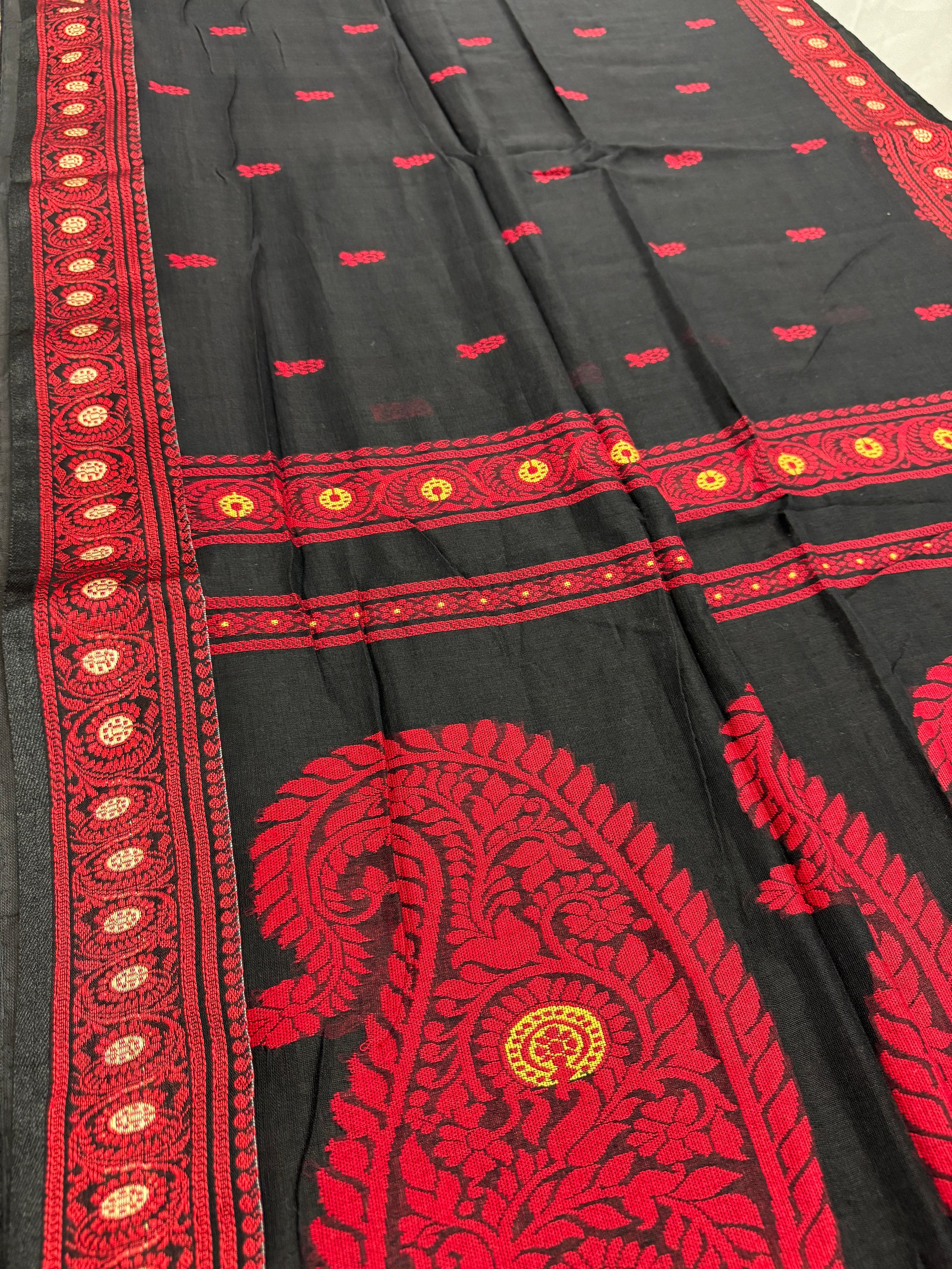 Medha : Black and Red Cotton Baluchari Saree Bengal Handloom image 4