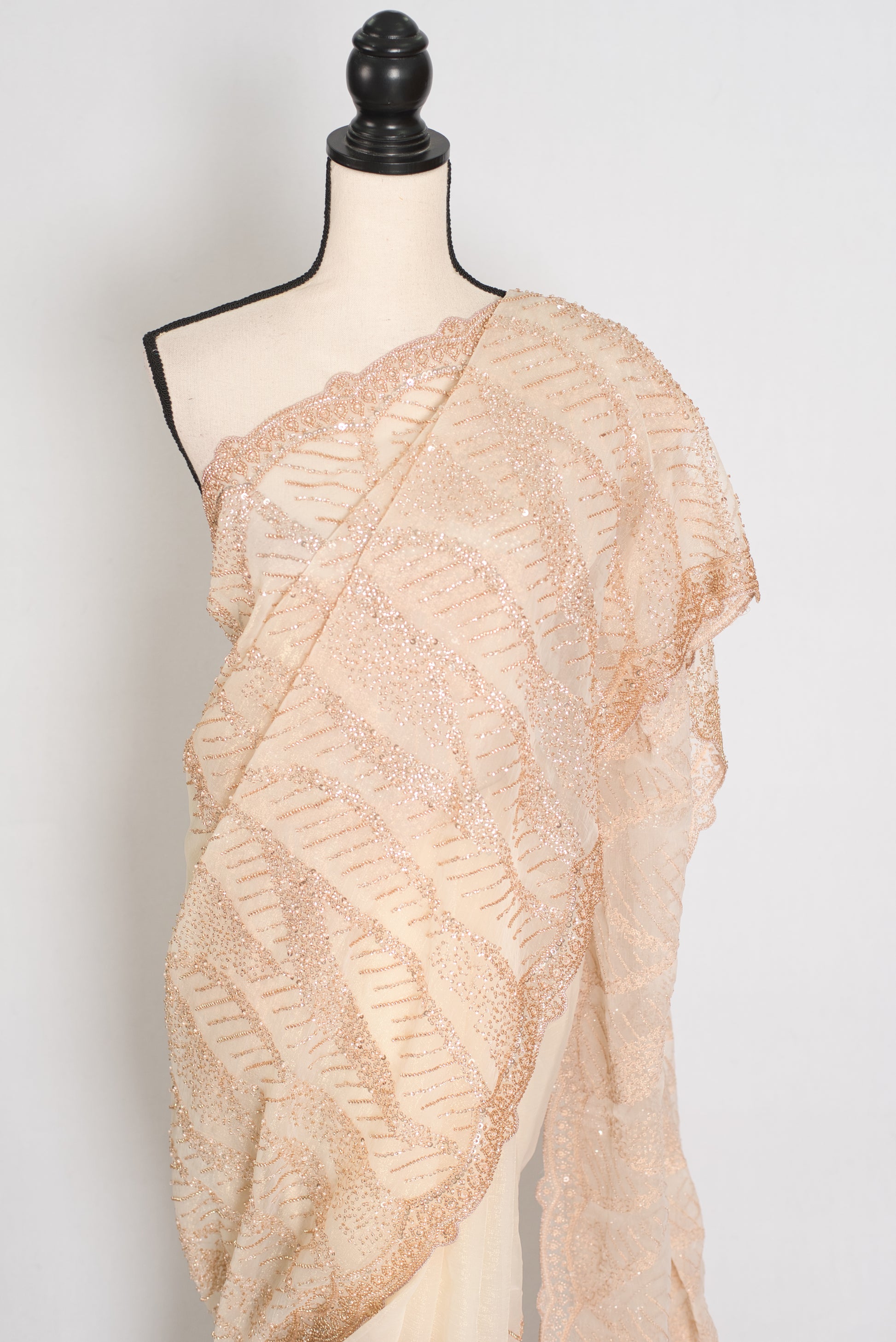 Sia | Cream and Gold Soft Organza Saree | Summer Wedding & Cocktail Partywear image 7