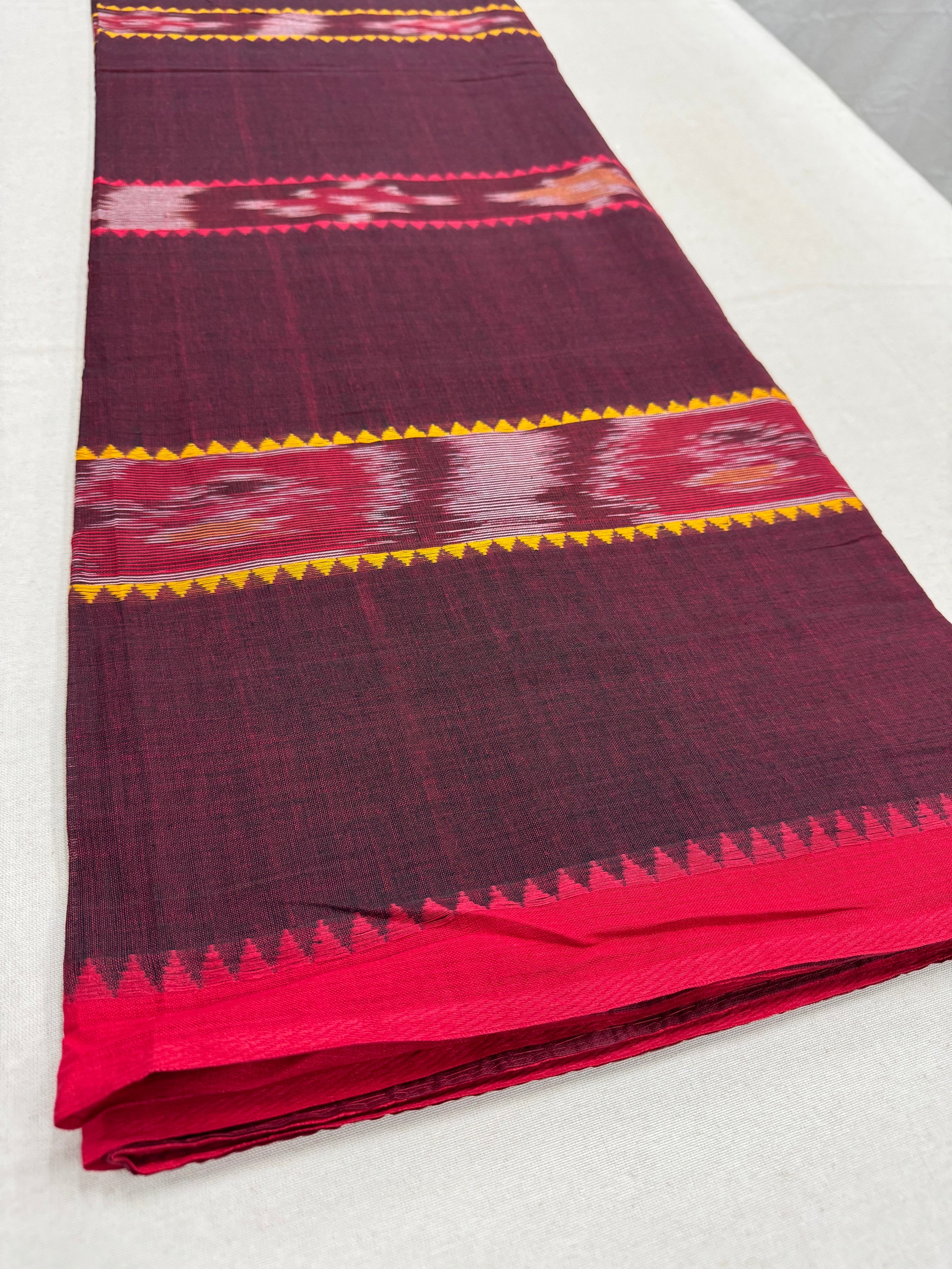 Mati : Maroon Soft Cotton Dhaniakhali Saree with Kotki Stripes image 8