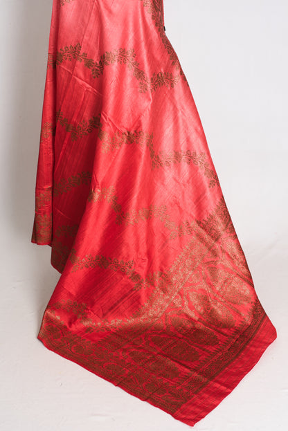 Ritaja : Red & Gold Ombre Raw Silk Handloom Banarasi Saree | Silk Mark Certified image 3