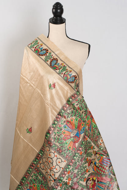 Gauri: Hand-Painted Madhubani Tussar Silk Saree | Silk Mark Certified image 5