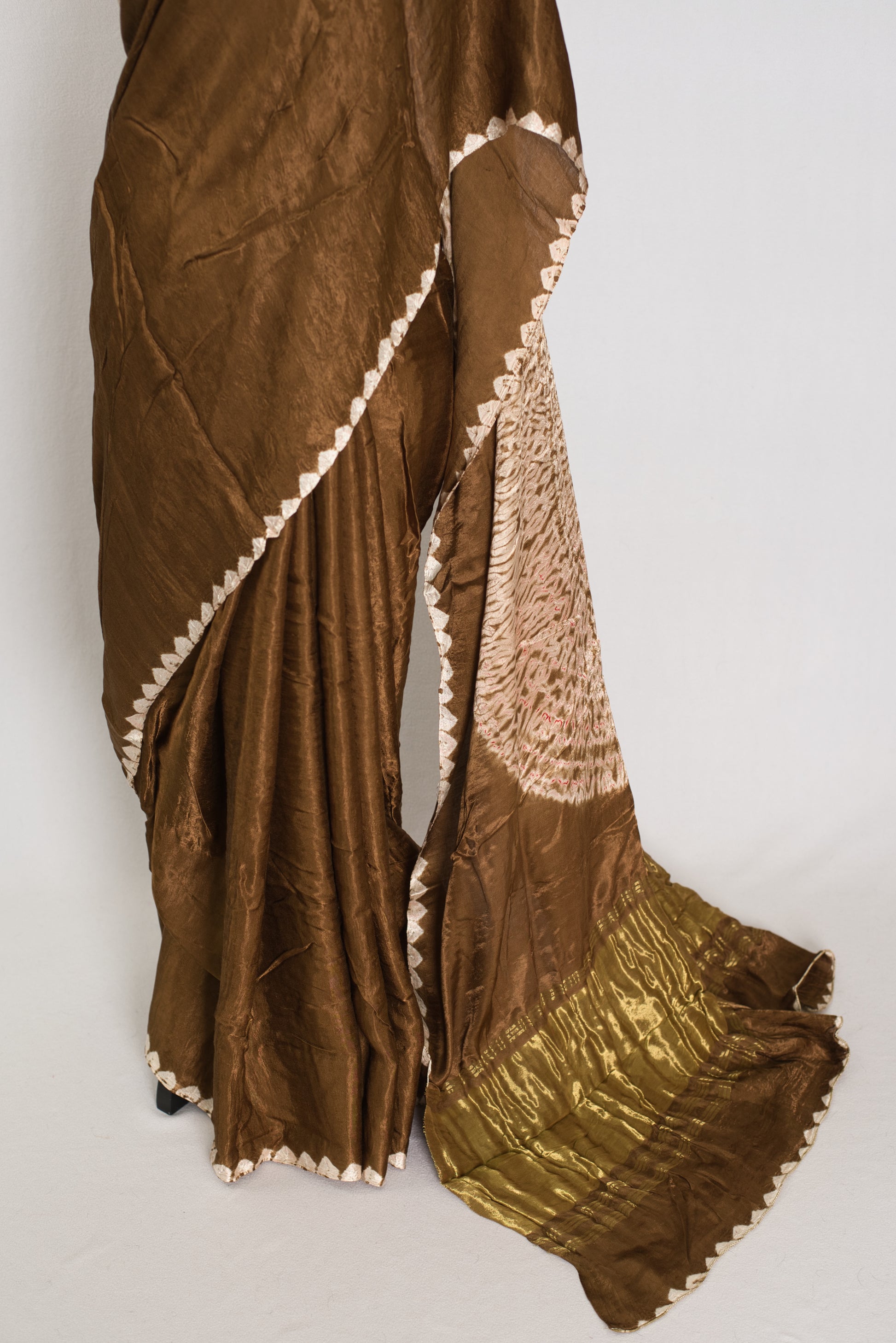 Banu: Brown Hand Shibori Modal Silk Designer Saree | Bollywood Style image 6