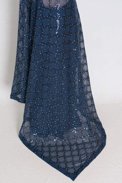 Maya | Midnight Blue Soft Net Sequin Saree | Bollywood Partywear image 5