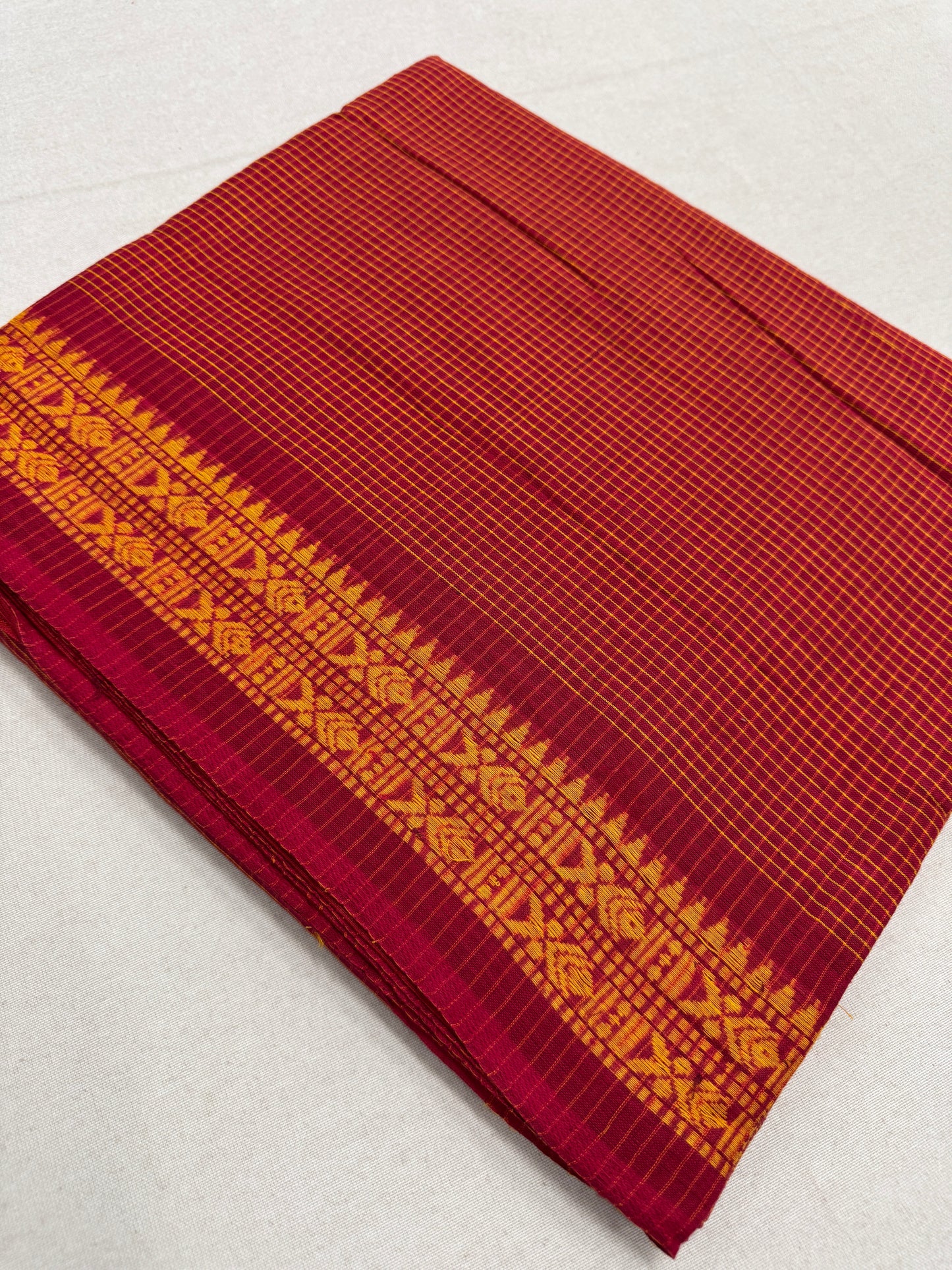 Mahua : Red and Yellow Soft Cotton Dhaniakhali Saree image 0