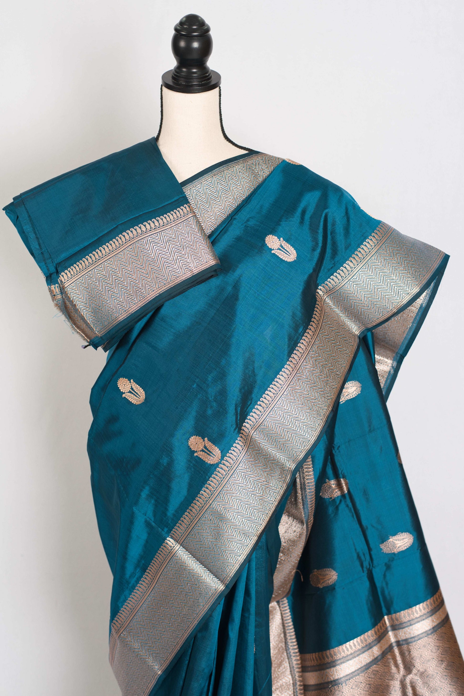 Prerna : Silk Mark Certified Blue Banarasi Silk Saree with Resham Thread image 2