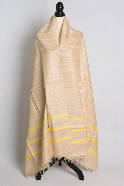 Silk Mark Certified Tussar Silk Shawl in Beige and Yellow image 2