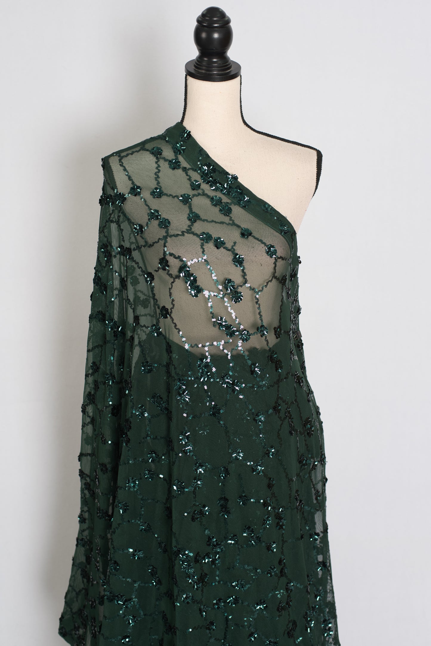 Gia | Bottle Green Soft Net Sequin Saree | Glamorous Evening Cocktail Partywear image 4