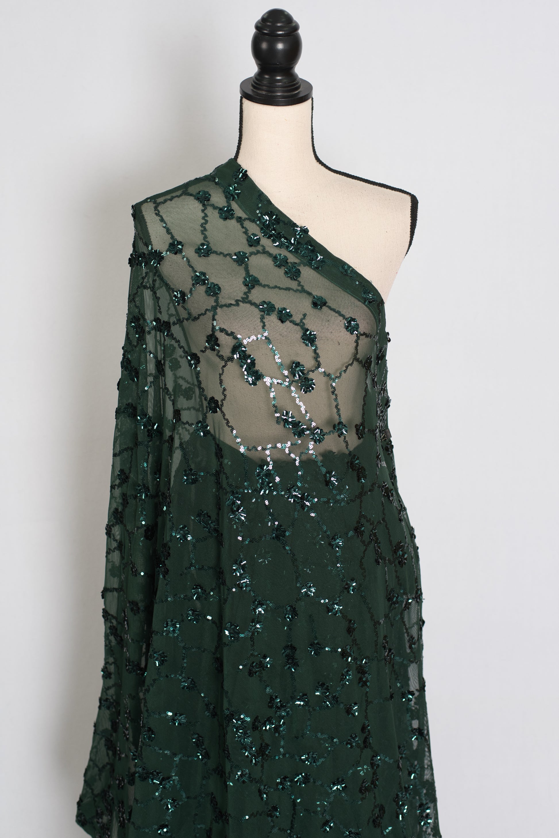 Gia | Bottle Green Soft Net Sequin Saree | Glamorous Evening Cocktail Partywear image 4