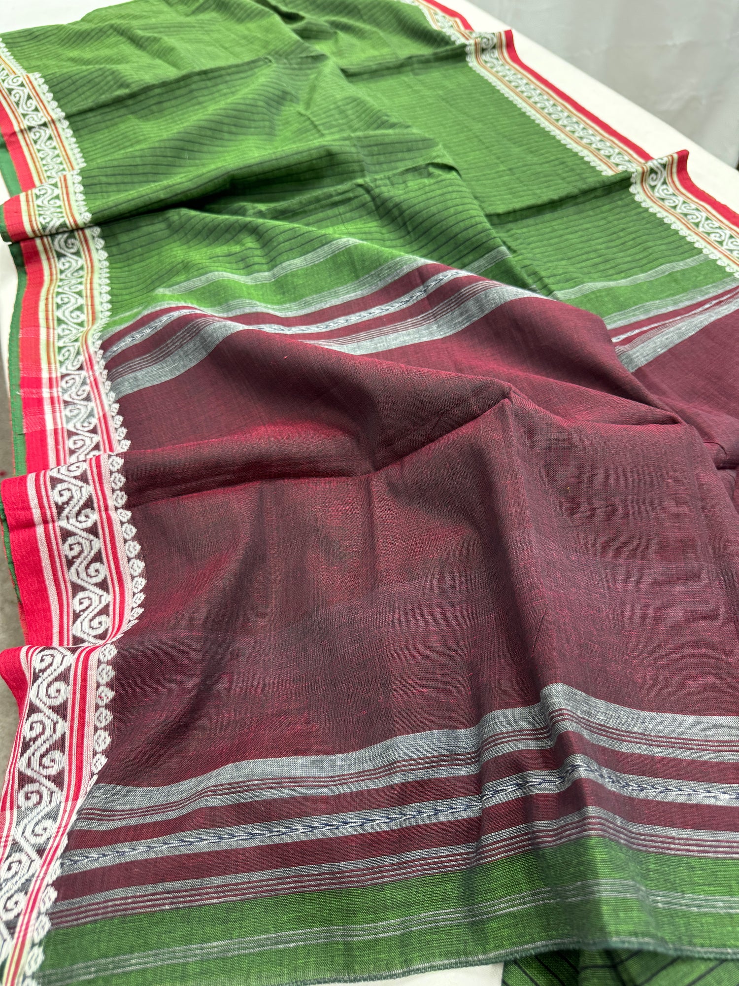 Forest Poise : Green Bengal Soft Cotton Dhanekhali Saree image 0