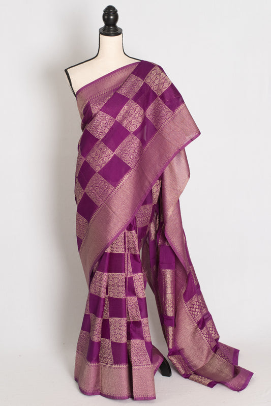 Saloni: Purple & Gold Semi Crepe Georgette Banarasi Saree image 0