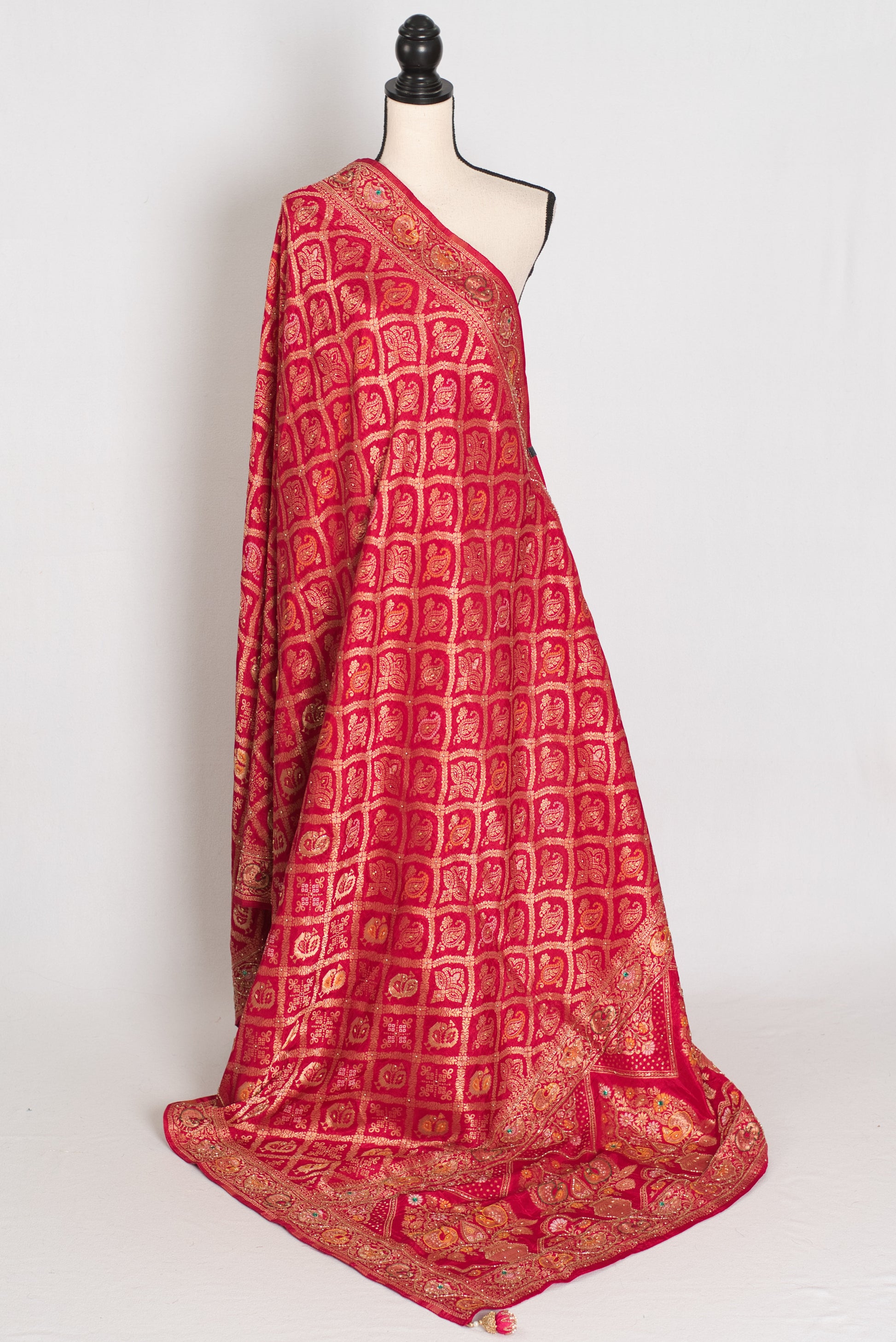 Asha | Rani Pink Cut Dana Hand Embroidery Dola Silk Banarasi Saree image 1
