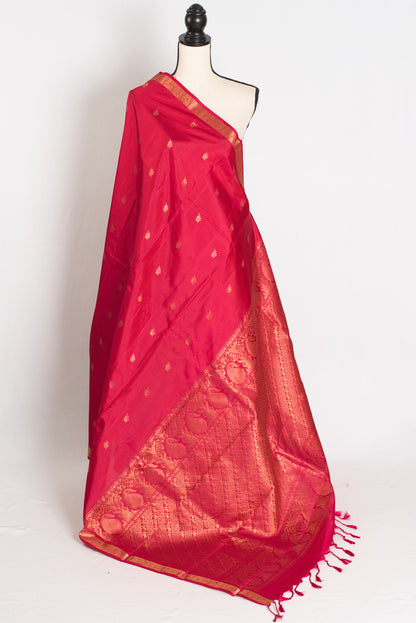 Nita: Rose Pink Kanjivaram Silk Saree |Traditional Small Gold Border image 1